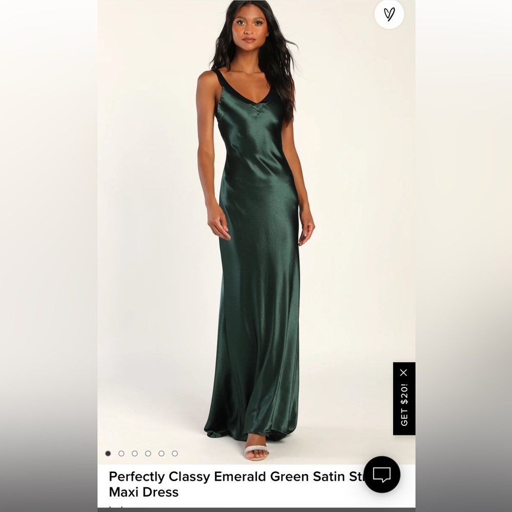 Lulus classy emerald green satin strappy maxi dress small